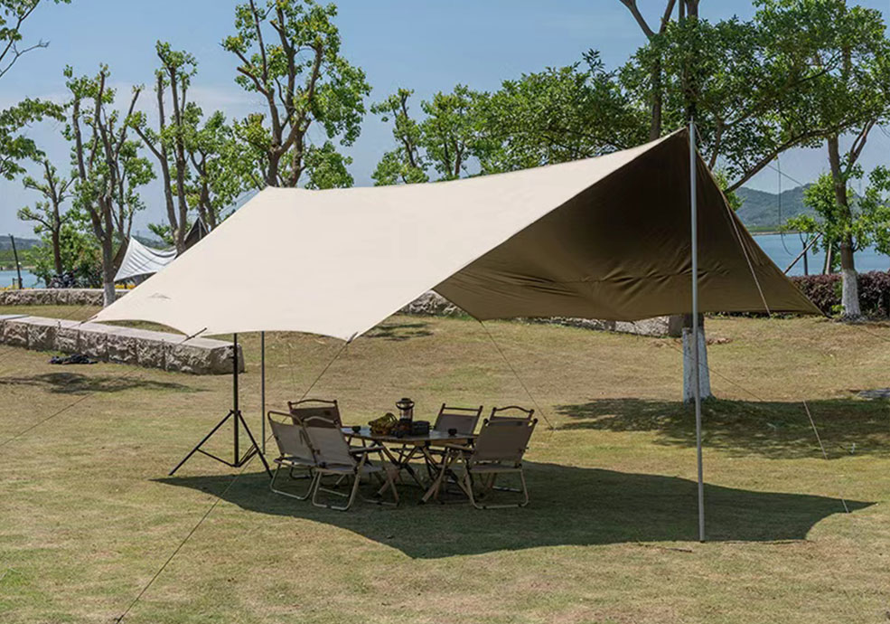 150D অক্সফোর্ড ফ্যাব্রিক টাইটানিয়াম কালো আবরণ tarp সঙ্গে আউটডোর ক্যানোপি